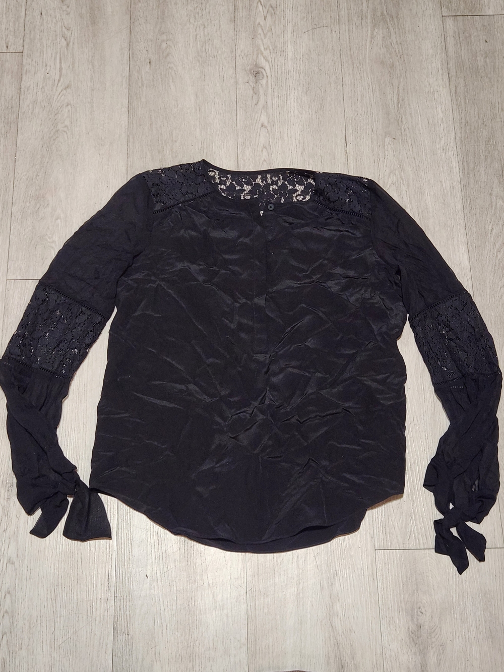 Rebecca Taylor Black Lace-Trim Long Sleeve Blouse Size 2